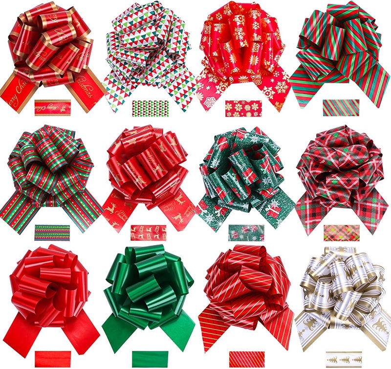 Doitory 24Pcs Christmas Bows for Gift Wrapping Multicolor 5" Wide Pull Bow Wrapping Accessory for Holiday Décor Present Gift Bows - Image 1